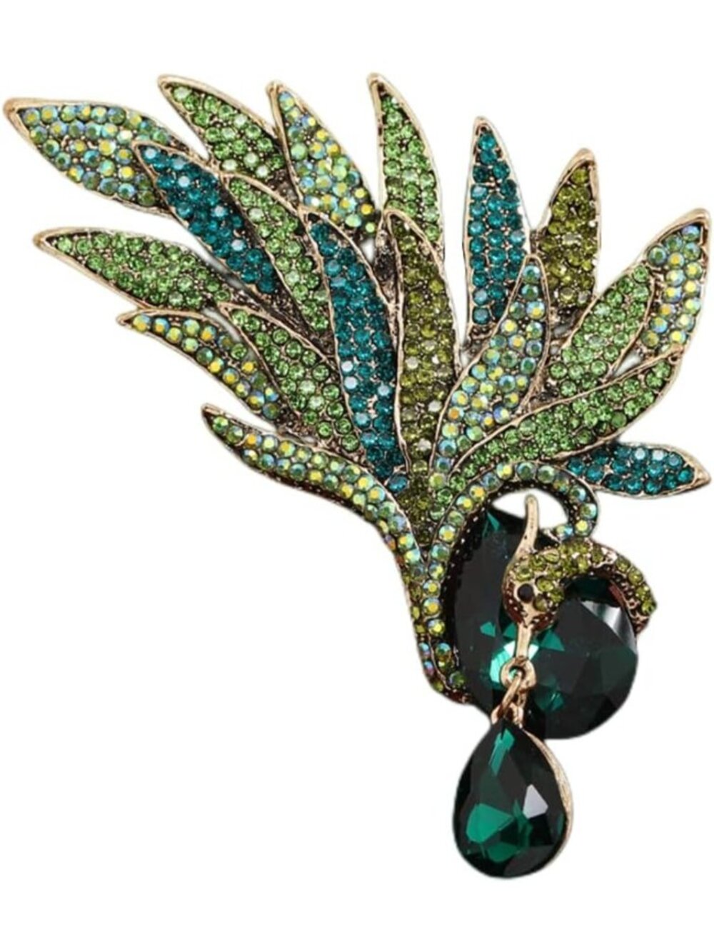 Exquisite Rhinestone Peacock Brooch Pin for Women - Elegant Blue Green Crystal